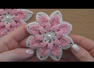 Tığ İşi Kolay Çiçek Yapımı - Örgü Modelleri - bebek örgüleri süslemesi örgü çiçek motifleri örgü çiçek yapımı anlatımlı örgü süsleme motifleri yapılışı
